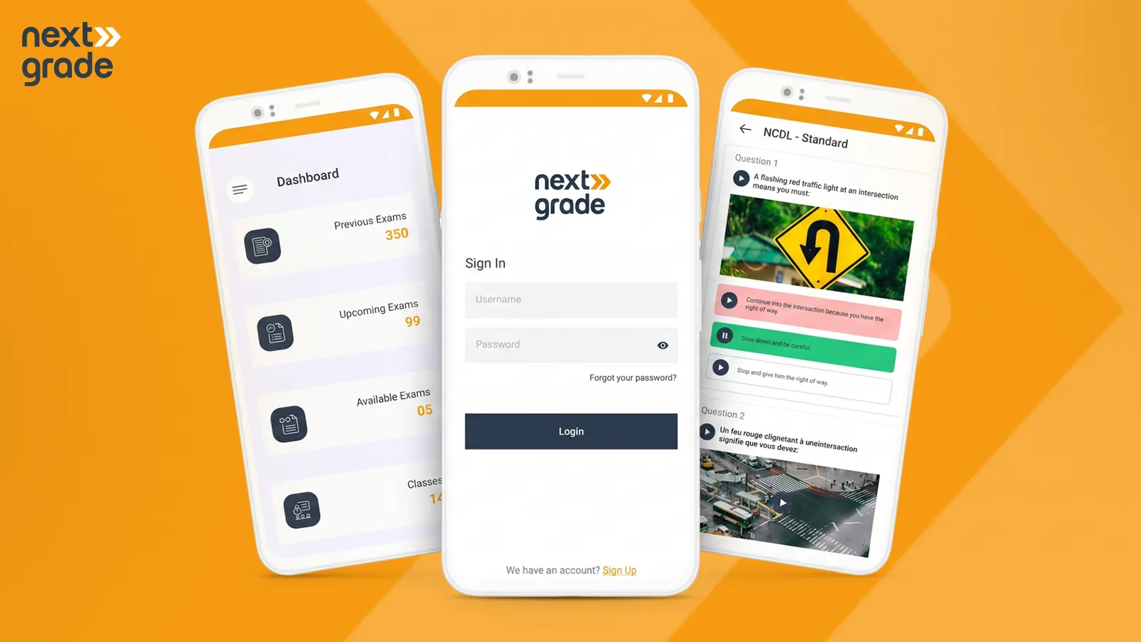 Next Grade app screens