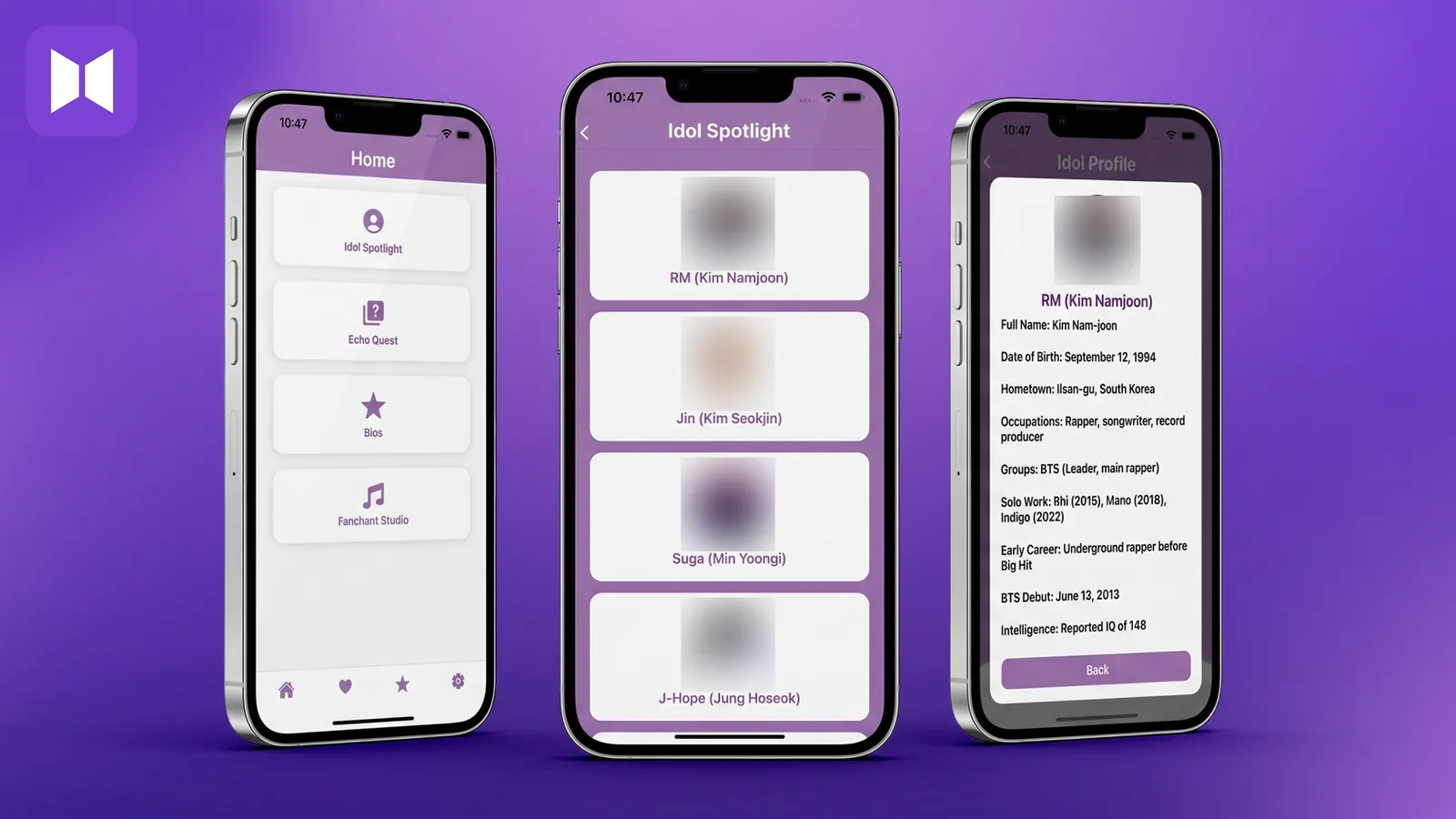 BTS Squad app screens