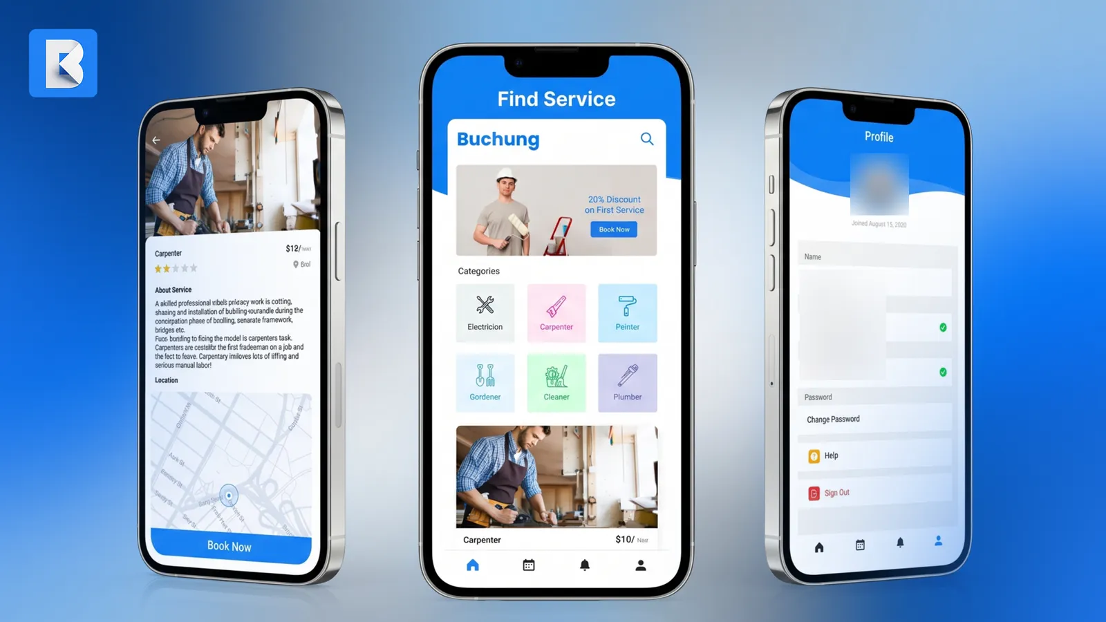 Buchung app screens