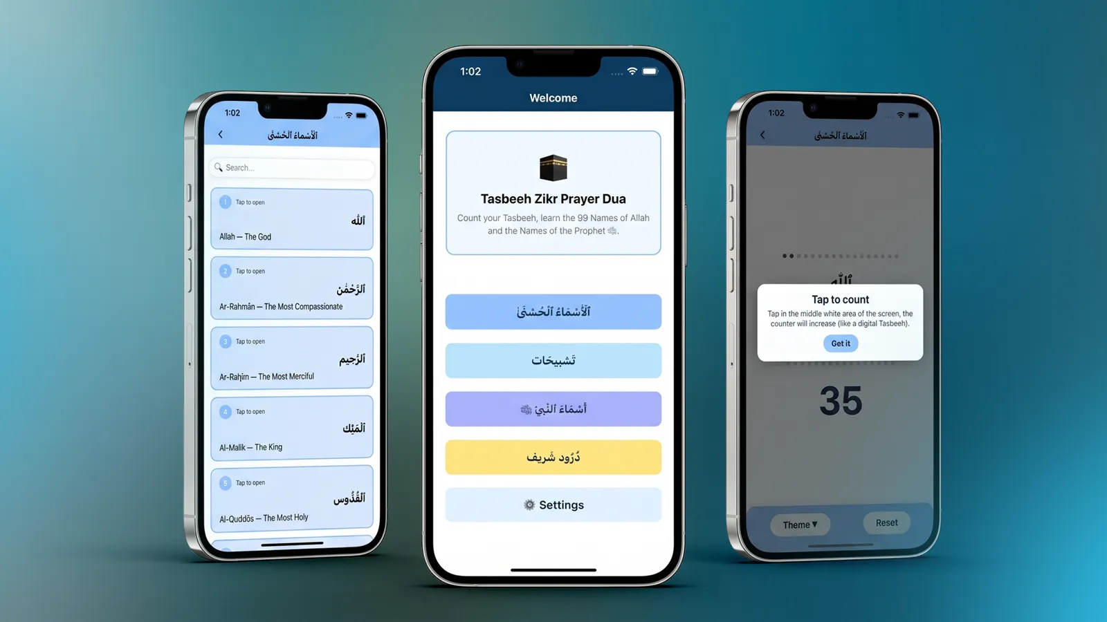Tasbeeh Zikr app screens
